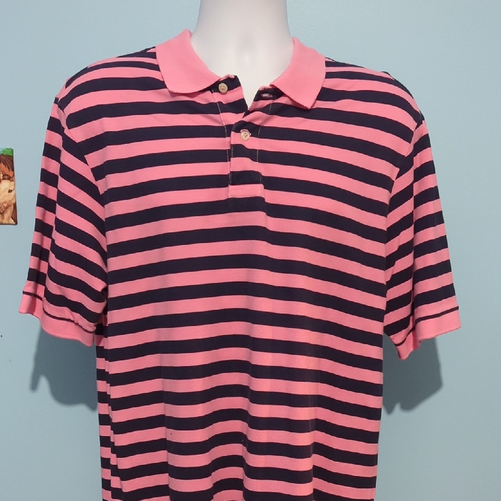 Daniel Cremieux Vibrant Striped Pink And Navy Blue Polo Shirt - Picture 1 of 5